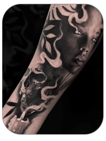 tatuaje de Skull en brazo hecho por Noe en The last gallery tattoo studio en Mollet del Vallés , Barcelona